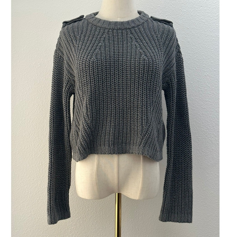UpWest Resort & Mercantile XS Gray Chunky Knit Epaulet Sweater Utility Gorpcore